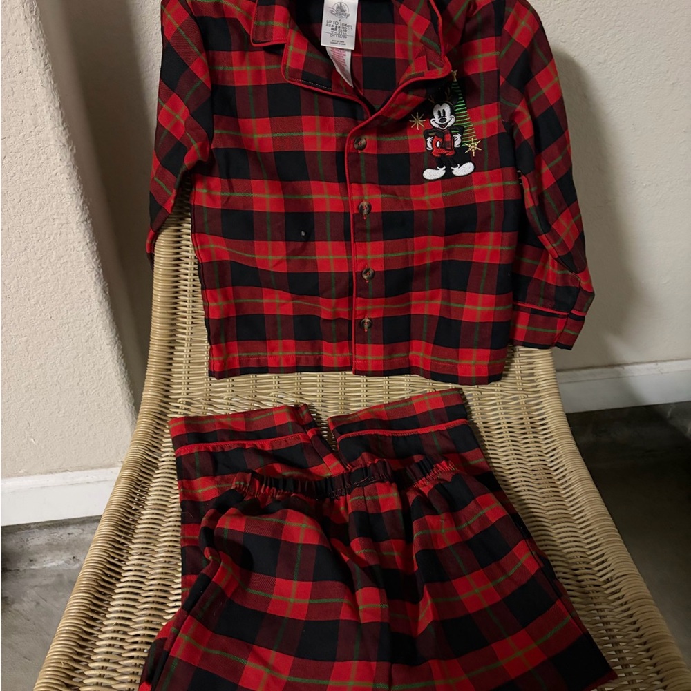 Disney Mickey Mouse Red and Black Plaid Pajama Set